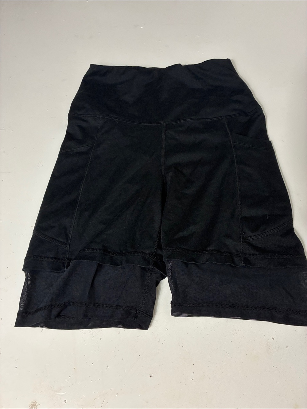 Velocity Small Black Elastic Waist Pull On Biker Shorts with Sheer Layering